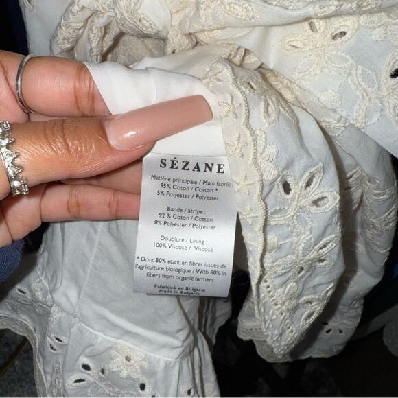 Sézane Asianne Ecru Eyelet Wrap Mini Dress - Picture 10 of 15